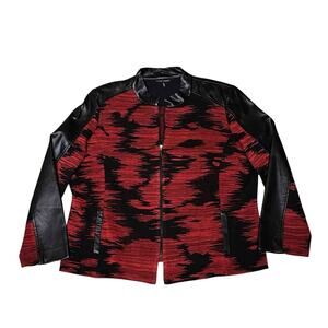 Ming Wang Moto Jacket XL Red Black Full Zip Faux Leather Trim Bikercore Grunge